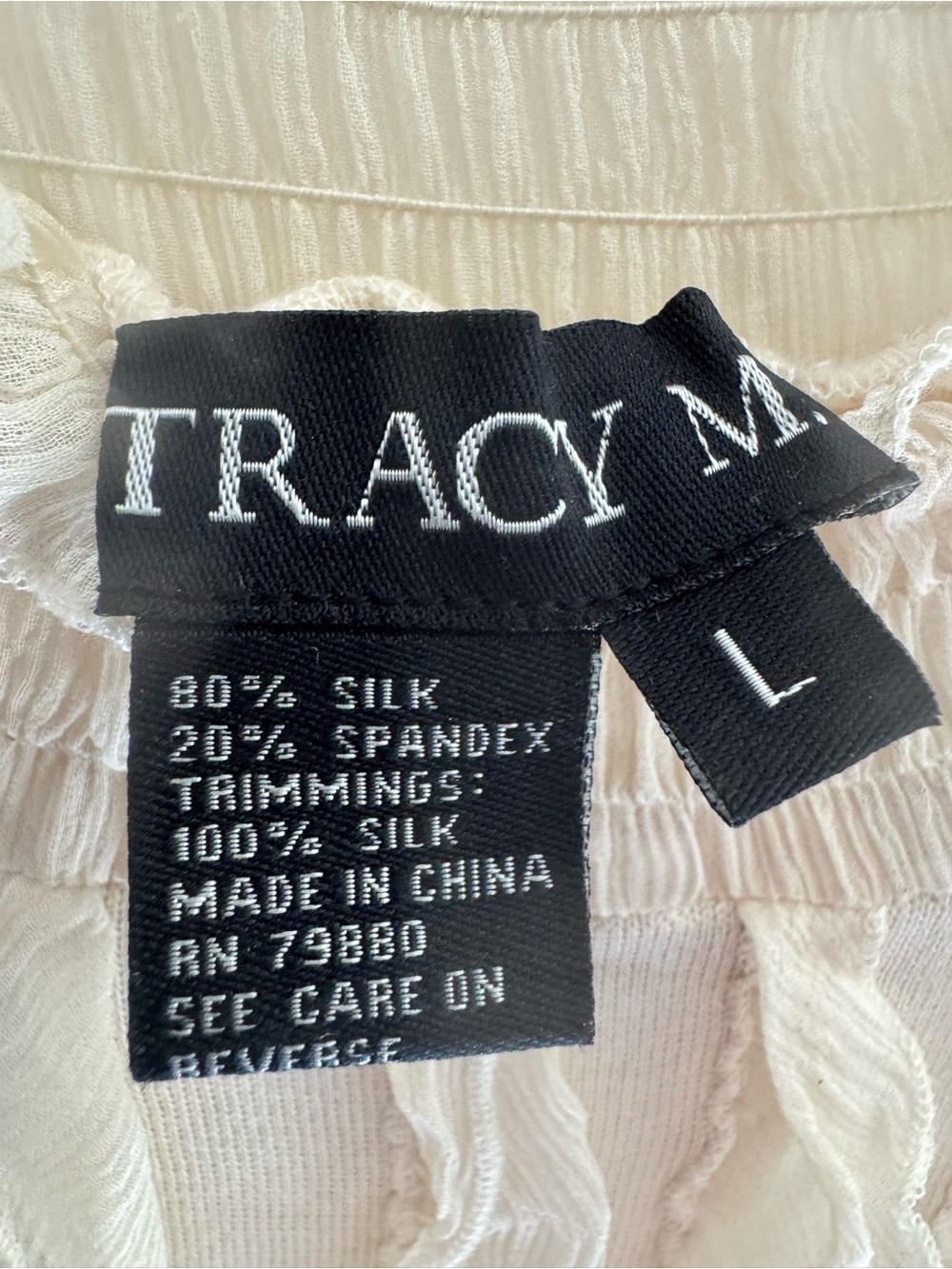 Tracy M Silk Cream Ruffle Knit Shell - Picture 3 of 4